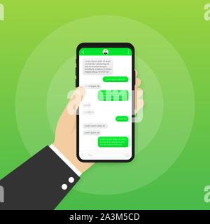 Chat Interface Application with Dialogue window. Clean Mobile UI Design Concept. Sms Messenger. Vector stock illustration. Stock Vector