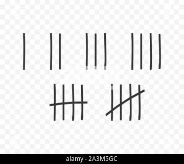 Tally marks on the wall isolated. Counting characters. Vector illustration Stock Vector