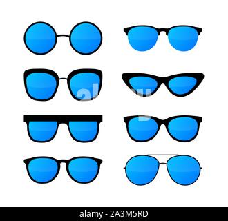 Colored Sunglass frame set isolated on white background. Vector illustration. Stock Vector