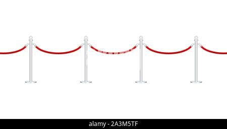Red carpet with red ropes on golden stanchions. Exclusive event, movie premiere, gala, ceremony, awards concept. Vector stock illustration. Stock Vector