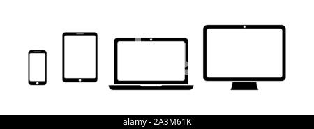 Smartphone, tablet, laptop and computer icon set Stock Vector