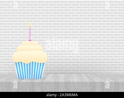 Chocolate cupcake with burning candle. Vector stock illustration. Stock Vector