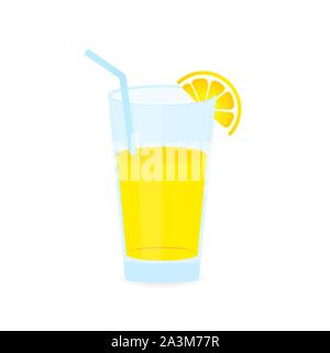Icon of drink with fruit. Lemon juice on white background. Vector stock illustration. Stock Vector