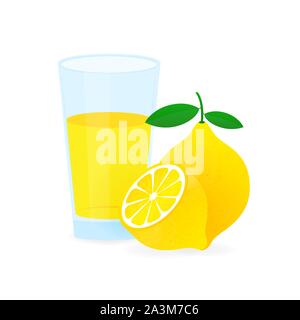 Icon of drink with fruit. Lemon juice on white background. Vector stock illustration. Stock Vector