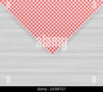 Red corner tablecloth on white wood table. Vector stock illustration. Stock Vector
