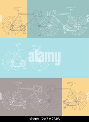 8,5 x 11 in, Hand drawn bicycle invitation/thank you/event vector card illustration template in yellow, gray and blue colors palette Stock Vector