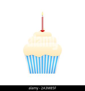 Chocolate cupcake with burning candle. Vector stock illustration. Stock Vector