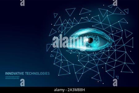 3D eyelid technology low poly design. Skincare treatment adult face salon procedure. Video gaming addiction cyberspace depression concept vector Stock Vector