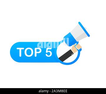 Megaphone Hand, business concept with text Top 5. Vector stock illustration Stock Vector