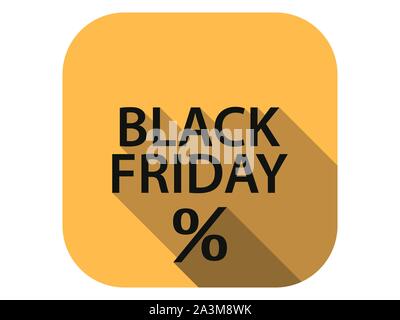 Black friday flat icon with long shadow. Sale, percent discount. Vector illustration Stock Vector