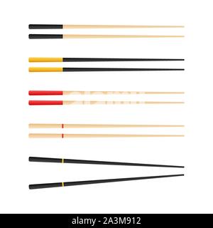Chopsticks holding sushi roll. concept of snack, sushi, exotic nutrition, sushi restaurant. Vector stock illustration. Stock Vector