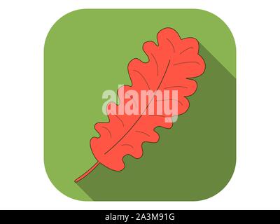 Oak leaf flat icon with long shadow. Autumn leaf. Vector illustration Stock Vector