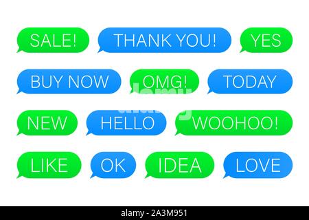 Set of SMS bubbles messages with dialog words. Vector stock illustration. Stock Vector