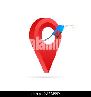 Gas station icon location. Fuel pump, fuel station location gps marker icon. Vector stock illustrtaion. Stock Vector