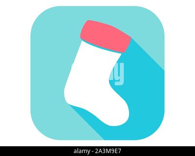 Christmas sock flat icon with long shadow. Vector illustration Stock Vector