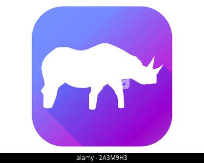 Rhinoceros silhouette in flat style with long shadow on a gradient background. Vector illustration Stock Vector