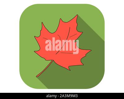 Maple leaf flat icon with long shadow. Autumn leaf. Vector illustration Stock Vector