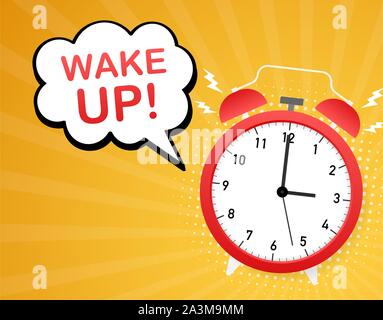 Wake up poster with alarm clock. Vector stock illustration. Stock Vector
