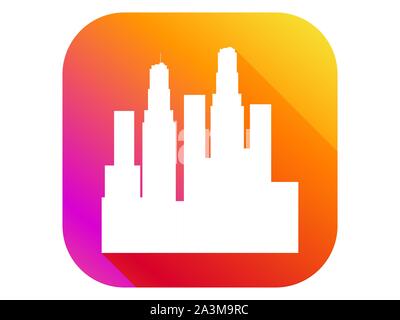 City flat icon with long shadow on gradient background. Skyscrapers landscape. Vector illustration Stock Vector