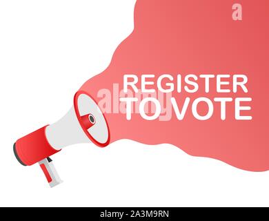 Hand Holding Megaphone with Register to vote. Vector stock illustration. Stock Vector