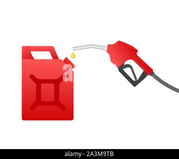Red canister. Fueling gasoline or diesel vector web banner. Filling stations network, petroleum. Vector stock illustration. Stock Vector