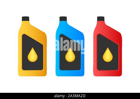 Engine oil plastic bottle package mockup on white background. Vector stock illustrtaion. Stock Vector