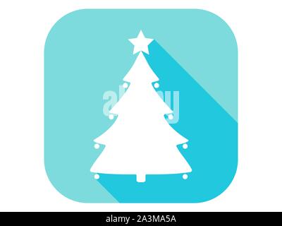 Christmas tree flat icon with long shadow. Contour of a Christmas tree with toys. Vector illustration Stock Vector