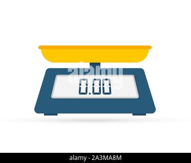 Weight scale on white background. Weighing scales with pan and dial. Vector stock illustration. Stock Vector