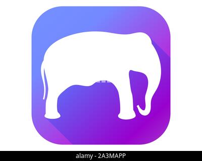 Elephant flat icon with long shadow. Contour of an elephant on a gradient background. Vector illustration Stock Vector