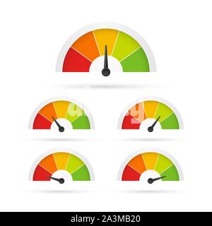 Rating customer satisfaction meter. Different emotions art design from red to green. Abstract concept graphic element of tachometer, speedometer Stock Vector