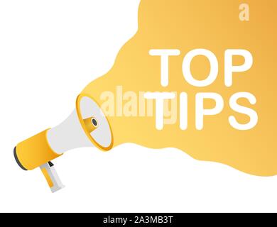 Hand holding megaphone - Top tips. Vector stock illustration. Stock Vector