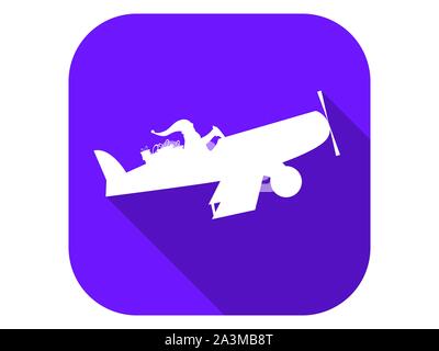 Santa Claus is flying in an airplane, flat icon with long shadow. Christmas, holiday badge. Vector illustration Stock Vector