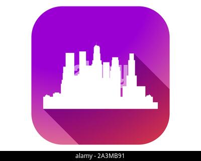 City flat icon with long shadow on gradient background. Skyscrapers landscape. Vector illustration Stock Vector