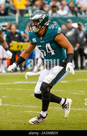 Philadelphia Eagles linebacker Kamu Grugier-Hill (54) runs back an  interception during the first half of an NFL football game against the New  York Giants Thursday, Oct. 11, 2018, in East Rutherford, N.J. (