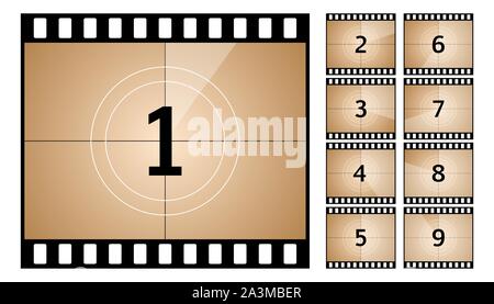 Vintage retro cinema. Countdown frame. Art design. Old film movie timer ...