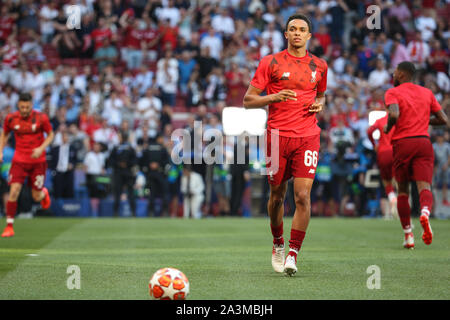 MADRID, SPAIN - JUNE 01, 2019: Trent Alexander-Arnold (Liverpool) pictured during the final of the 2019/20 UEFA Champions League Final. Stock Photo