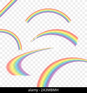 Rainbows in different shape realistic set on transparent. Vector stock illustration. Stock Vector