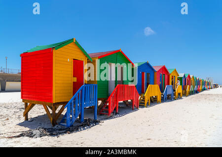 Colourful Victorian beach huts in Muizenberg, Cape Town, Western Cape, South Africa Stock Photo
