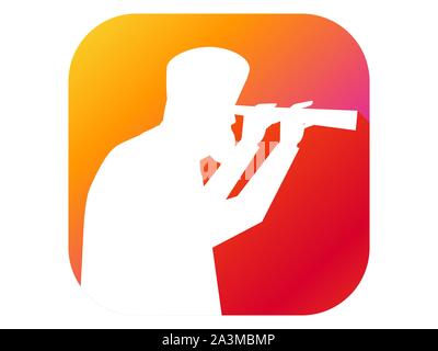 Man looking through a telescope flat icon with long shadow. Gradient background. Vector illustration Stock Vector