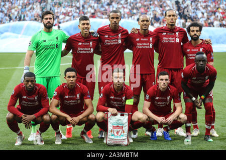 MADRID, SPAIN - JUNE 01, 2019: Liverpool squad pictured during the final of the 2019/20 UEFA Champions League Final. Stock Photo