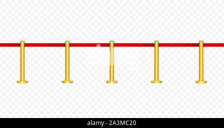 Golden barricade with red rope isolated on white background. Vector stock illustration. Stock Vector
