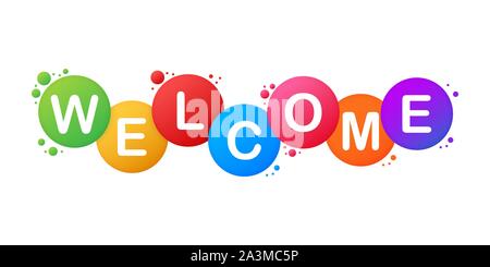 The word Welcome. Vector banner with the text colored rainbow. Vector stock illustration. Stock Vector