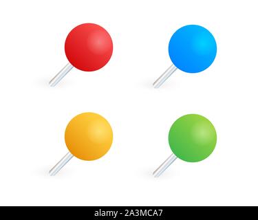 Pushpins paper. Push pins for map. Vector stock illustration. Stock Vector