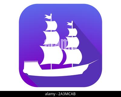 Sailing ship flat icon with long shadow. Columbus Day. Vector illustration Stock Vector