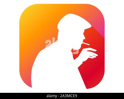 Man smokes flat icon with long shadow. Silhouette of a man with a cigarette. Gradient background. Vector illustration Stock Vector