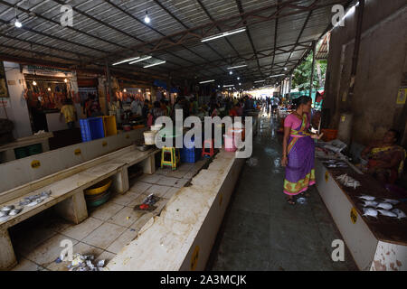 Fish market besides the New Municipal Market. Panjim, Goa, India. Stock Photo