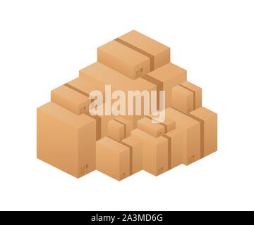 Pile of stacked sealed goods cardboard boxes. Vector stock illustration. Stock Vector