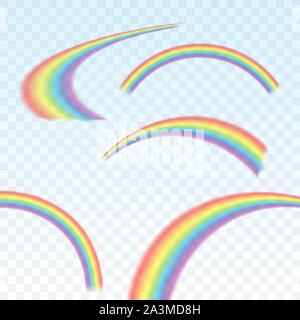 Rainbows in different shape realistic set on transparent. Vector stock illustration. Stock Vector