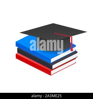 Book with vector graduation cap. Vector stock illustration. Stock Vector