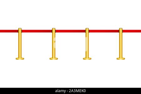 Golden barricade with red rope isolated on white background. Vector stock illustration. Stock Vector